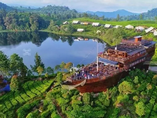 Floating restaurant boat on Situ Patenggang lake, a popular stop on MPV Holiday's Bandung tour packages