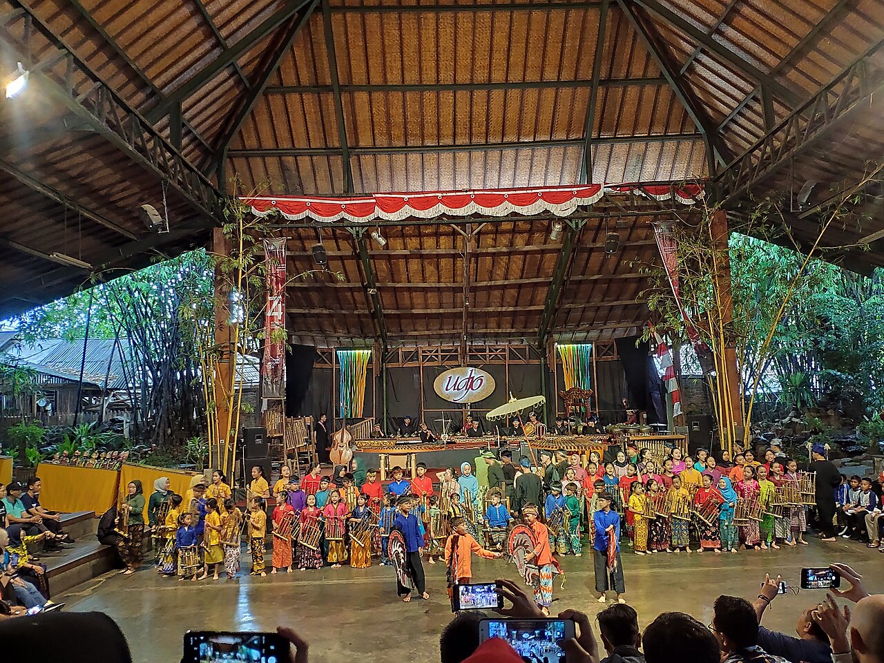 Saung Angklung Udjo open-air bamboo auditorium and stage in Bandung, Indonesia