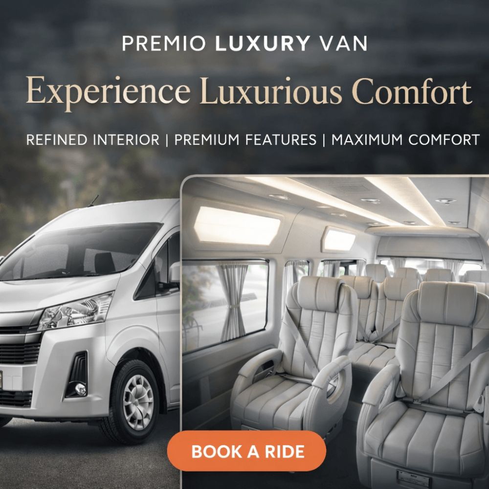 Premio Luxury Van interior with reclining seats for Bandung group travel