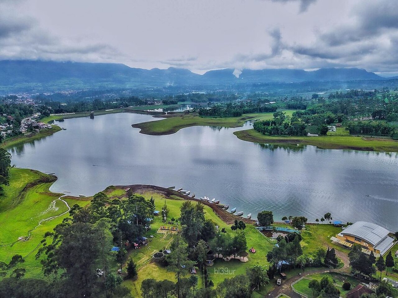 Serene mountain lake panorama at Situ Cileunca Pangalengan